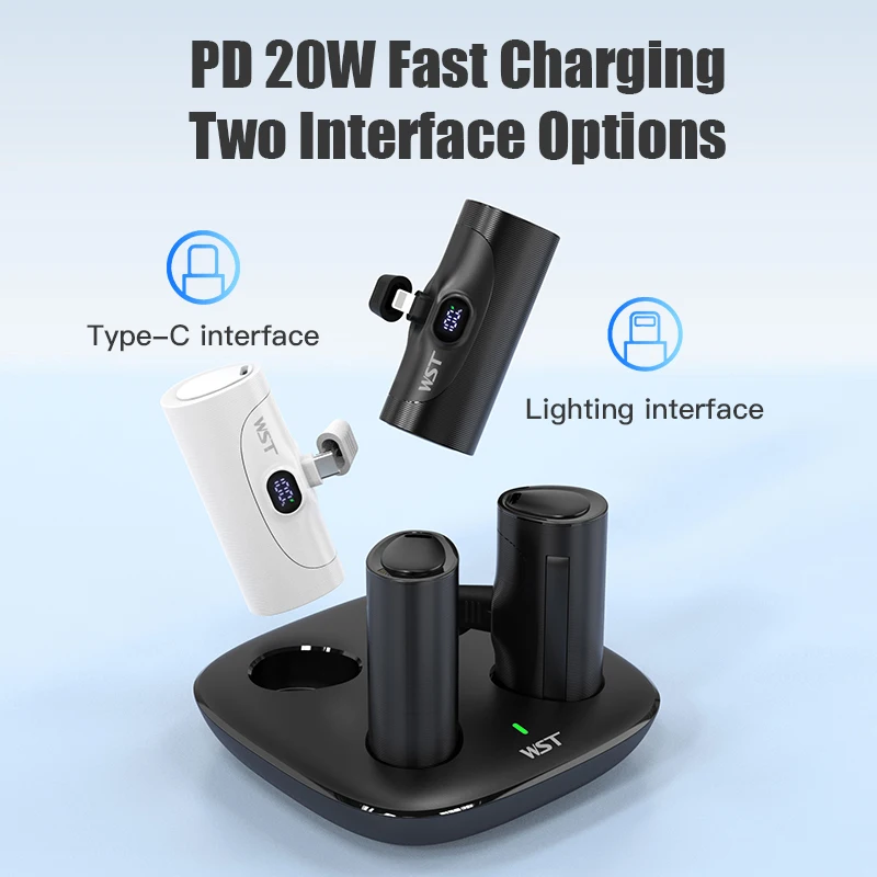 Charger Station 5000mAh Mini Power Bank PD20W Fast Charging Portable Battery Pack Powerbank for Xiaomi iPhone 16 Samsung Huawei