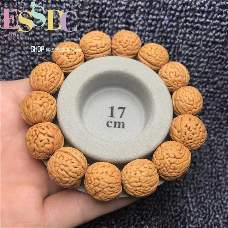 Wholesale 2 Pcs Natural Brain Walnut Beaded  Single Circle Strand Bracelets Men and Women Buddhist Prayer Jewelry 16mm