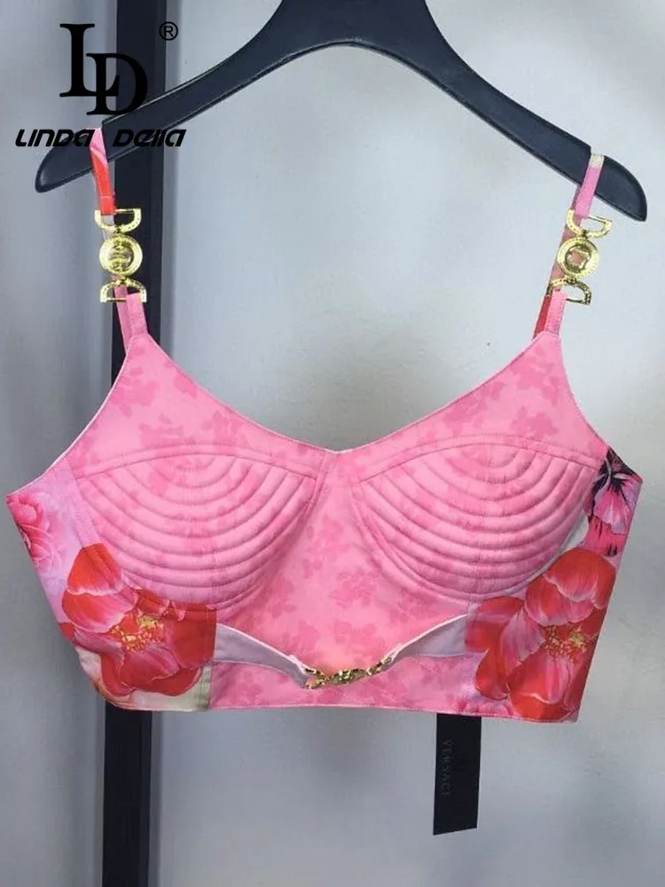 Imagem -03 - Linda Della-conjunto Peças para Mulheres Saias Midi Top Curto com Alça de Espaguete e Estampa de Flores Moda Verão 2023 ld