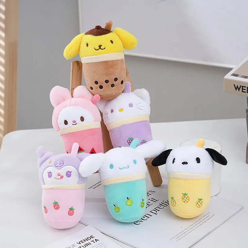 12cm sanrio olá kitty kuromi melodia leite xícara de chá brinquedos de pelúcia meninos e grils tendência chaveiro pingentes para crianças presentes criativos