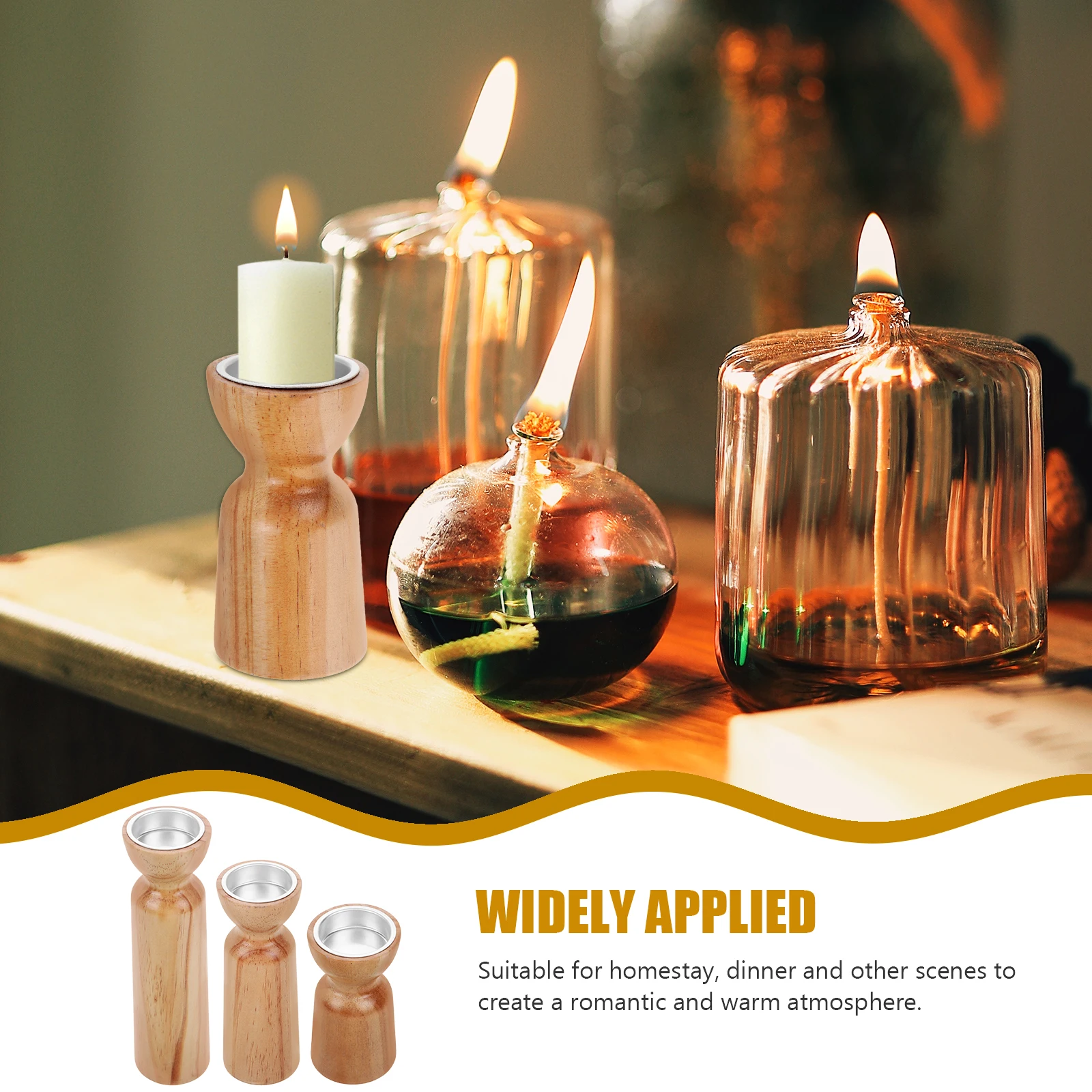

3 Pieces Vintage C lesticks Rustic Wooden C Holders Table Centerpieces Light Brown Aluminum Small St Tea Light Decorative