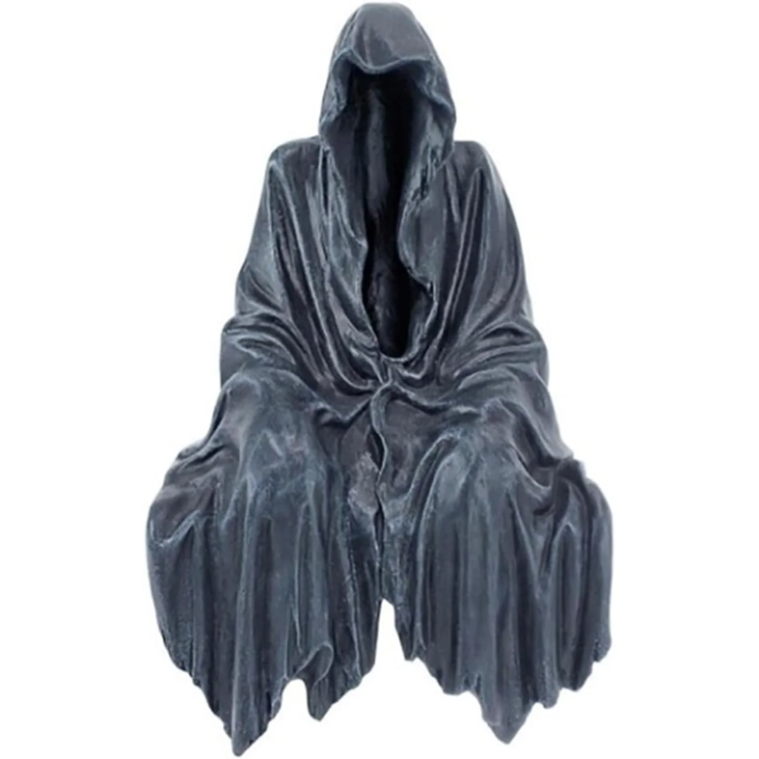 Grim Reaper Sitting Statue Gothic Scary Art Decor, Black Horror Robe Halloween Resin Death Reaper Sculpture, Mystery Man Novelty