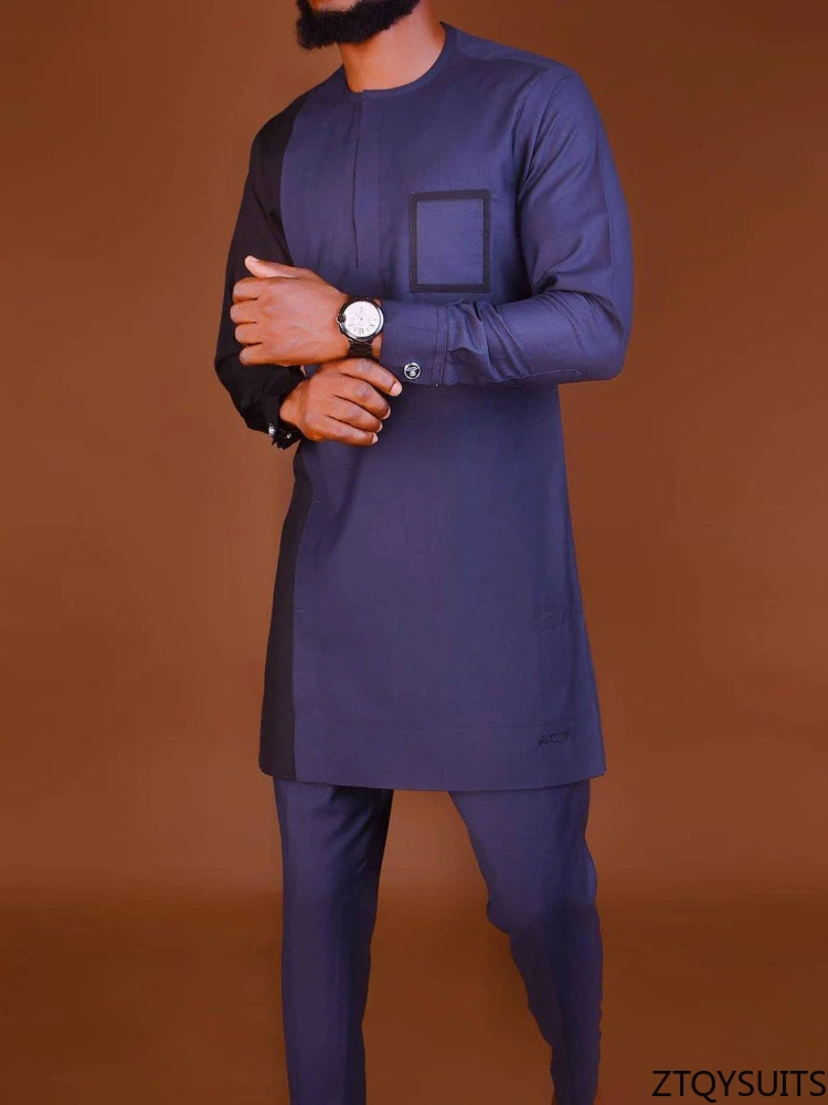 New Dashiki Men's Set Black/Red Round Neck Long Sleeve Luxury Brand Men's Suit Casual Slim Fit Men's Set Wedding Evening Suit