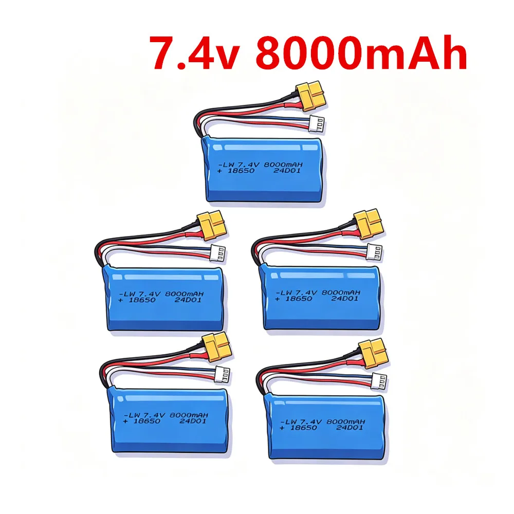 2S1P 7.4V 8000mAh 18650 Lithium Battery for Henglong 3818 3819 3838 3878 3888 RC Car RC Truck Off-Road Vehicle High Speed Toy