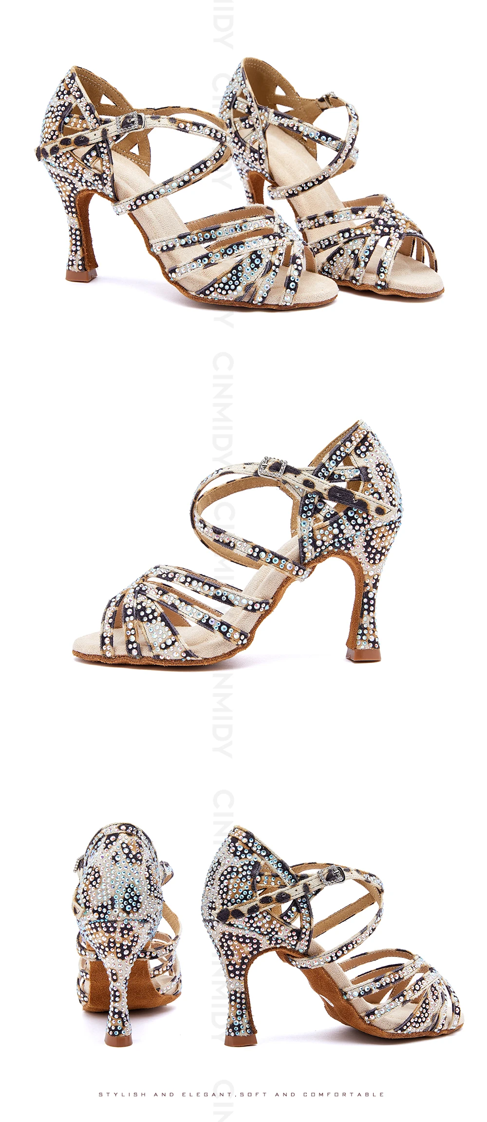 CINMIDY Leopardenmuster Tanzschuhe für Damen Weiche Sohle Rutschfeste Latein-Tanzschuhe Ballsaal-Tanzschuhe Modische Damensandalen – Detail 8