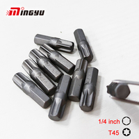 10pcs 1/4 inch Shank Torx T45 Bit Set  25MM Long Torx Screwdriver Bits Kit For Hand Tool  6 Point Spline Screw Driver Tip