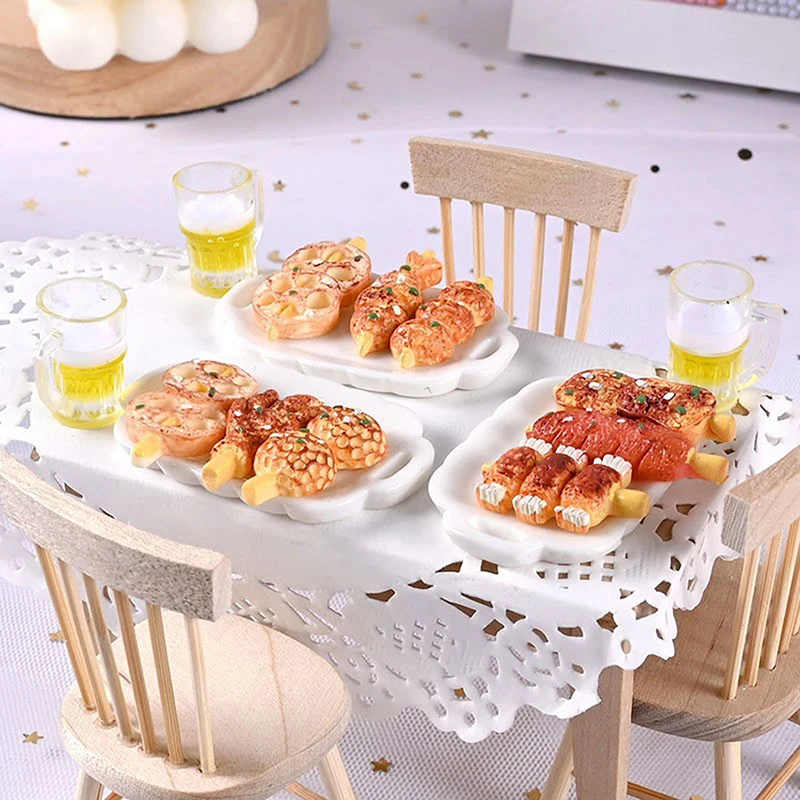 Puppenhaus Mini Küche Spieß BBQ Fried Snack Set Miniatur Essen Spielen Requisiten Modell