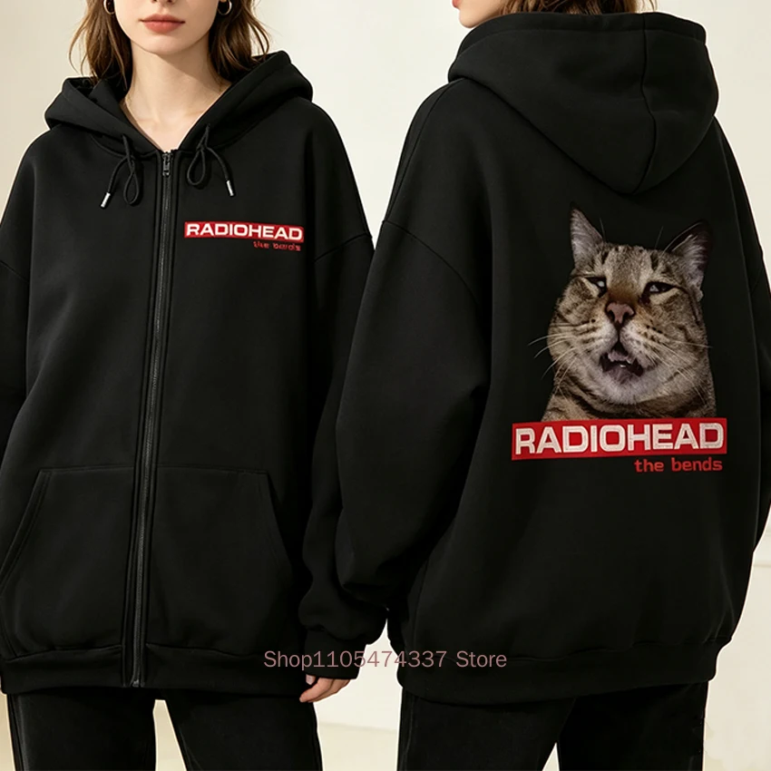 Funny Cat Pattern Print Zipper Hoodies Autumn Winter Casual Fashion Streetwear Y2K Long Sleeve Fleece Zip-up Sweatshirts