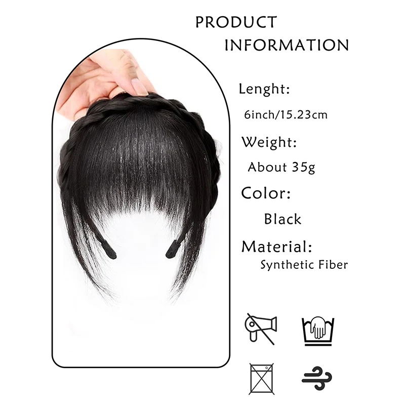 Peluca sintética con flequillo y patillas, diadema trenzada a la moda, diadema trenzada para mujer, extensión de cabello, pelucas trenzadas con flequillo