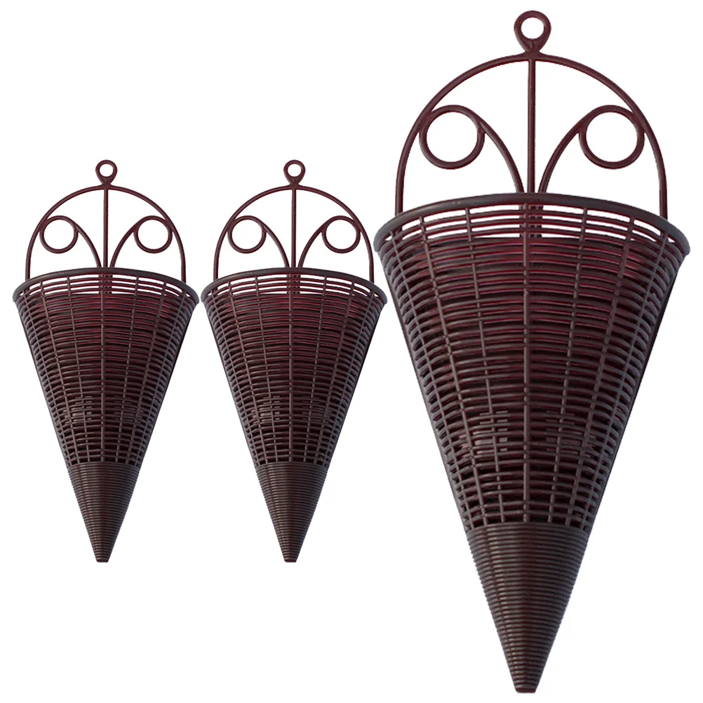 3 Pcs Imitation Rattan Wall Hanging Flower Basket for Storage Orchid Planter Woven Pot Wood Wall-mounted Baskets Decor Pp