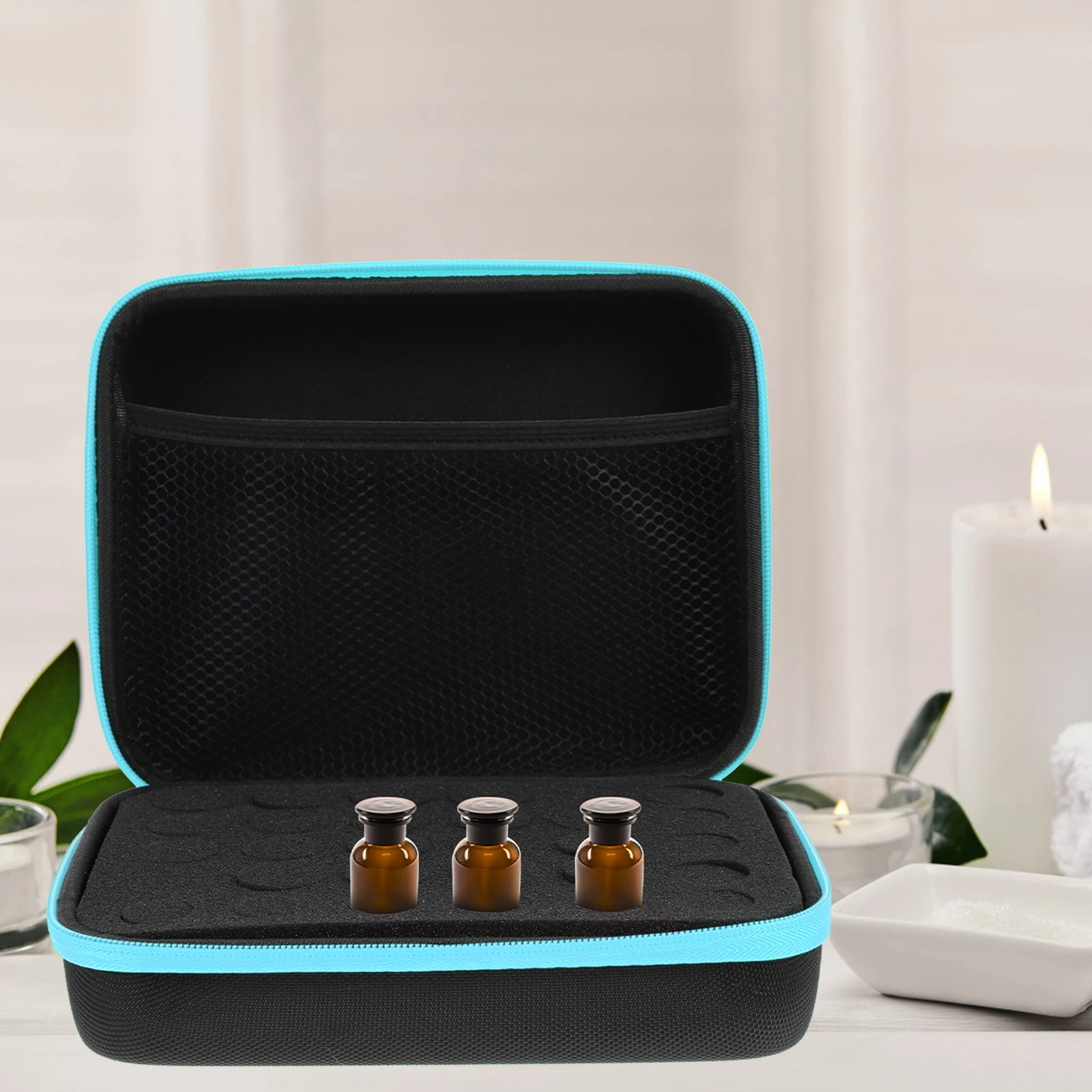

EVA Essential Oil Organizer Durable Storage Bag Travel Pouch Portable Bottle Holder Strong Zipper Compartment Design Makeup