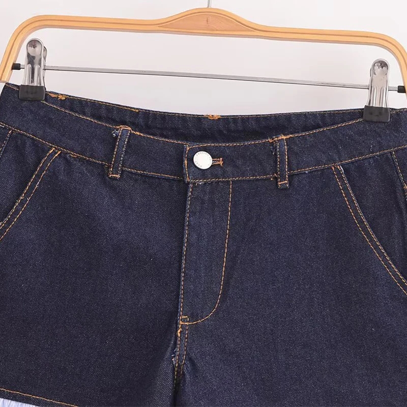 

Retro Nautical Waed Striped Denim orts Casual High Waist Wide Leg Zipper Fly Summer orts for Women Z Brand