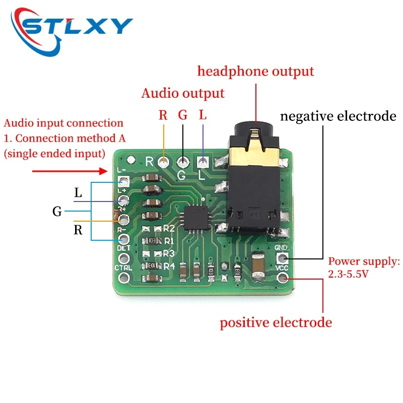 Stlxy TPA6132 Stereo Headphone Amplifier Module Differential Input Balanced To Single-Ended Output DC 2.3V~5.5V Audio