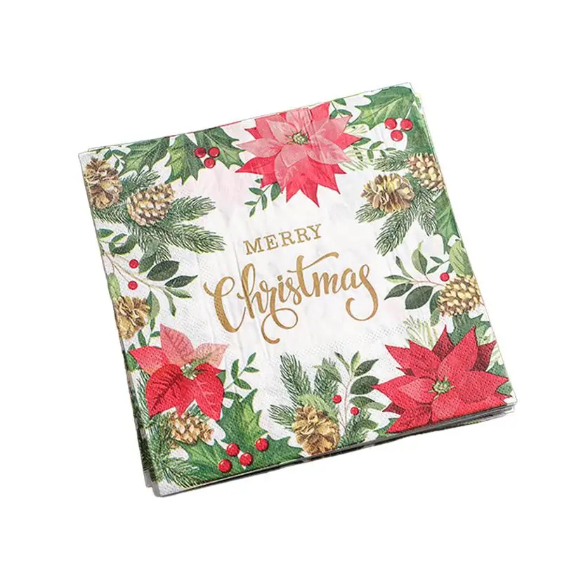 Printed Paper Napkins Christmas Square Dinner Paper Napkins 33x33cm/12.99x12.99 Inches Christmas Hand Towels Decorative