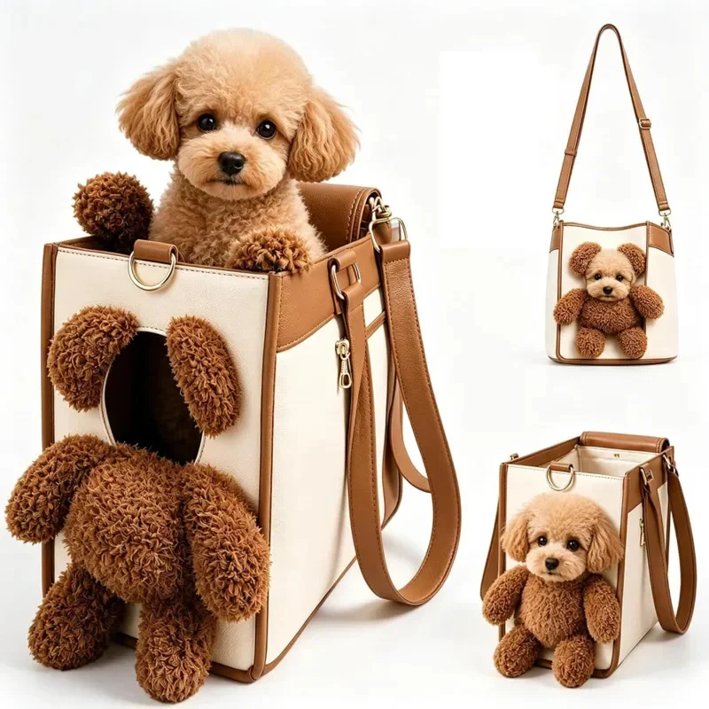 Cute Teddy Bear Pet Carrier Bag, Portable Pet Backpack Crossbody Shoulder Tote Travel Bag for Cat Puppy Dog Pet Supplies