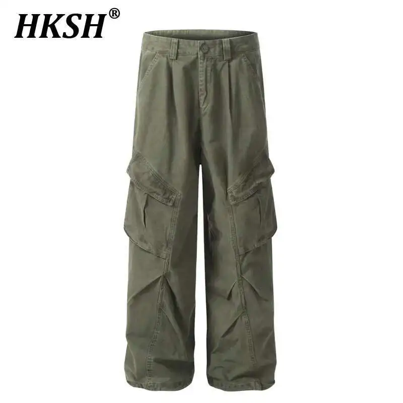 

HKSH осенние новые мужские модные рабочие брюки-карго Tide Vibe, мужские потертые нишевые комбинезоны с широкими штанинами HK3469
