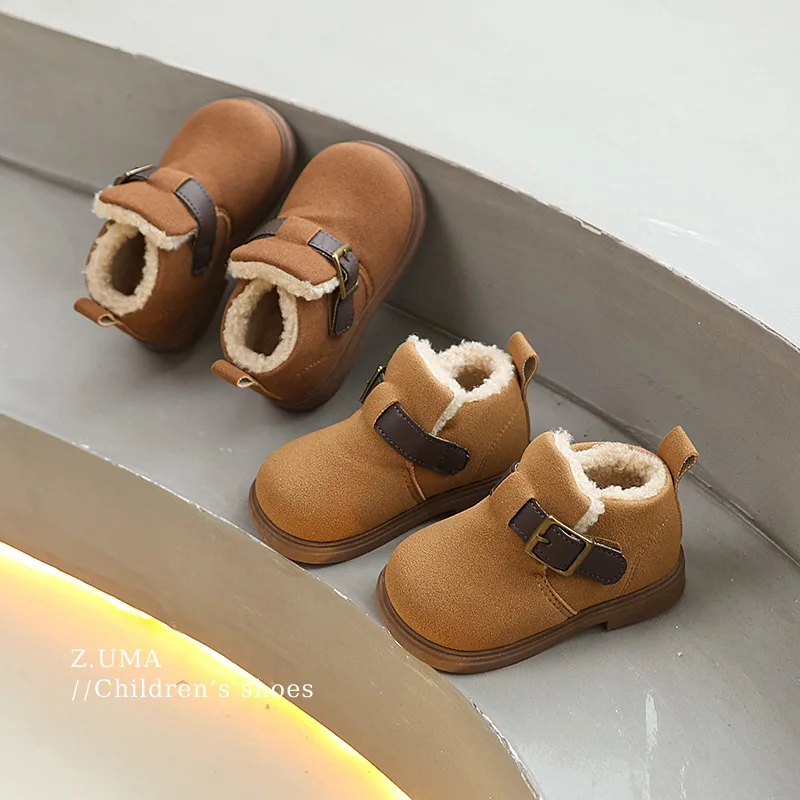 

Kids'Casual Ankle Boots Snow Boots PU Leather Fashion Winter Shoes For Girls Anti-slip Warm Brown Camel Shoes Size 26-37