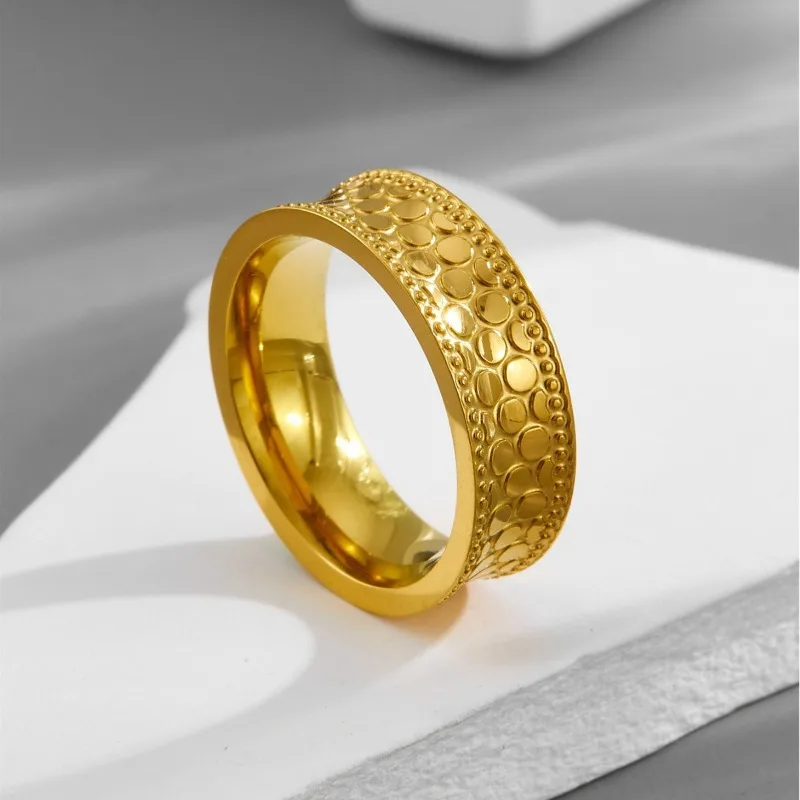 Multiple Sizes Personality Gold Color Stainless Steel Fish-scale Pattern Ring for Woman Jewelry Accessory Colorfast Not Allergic