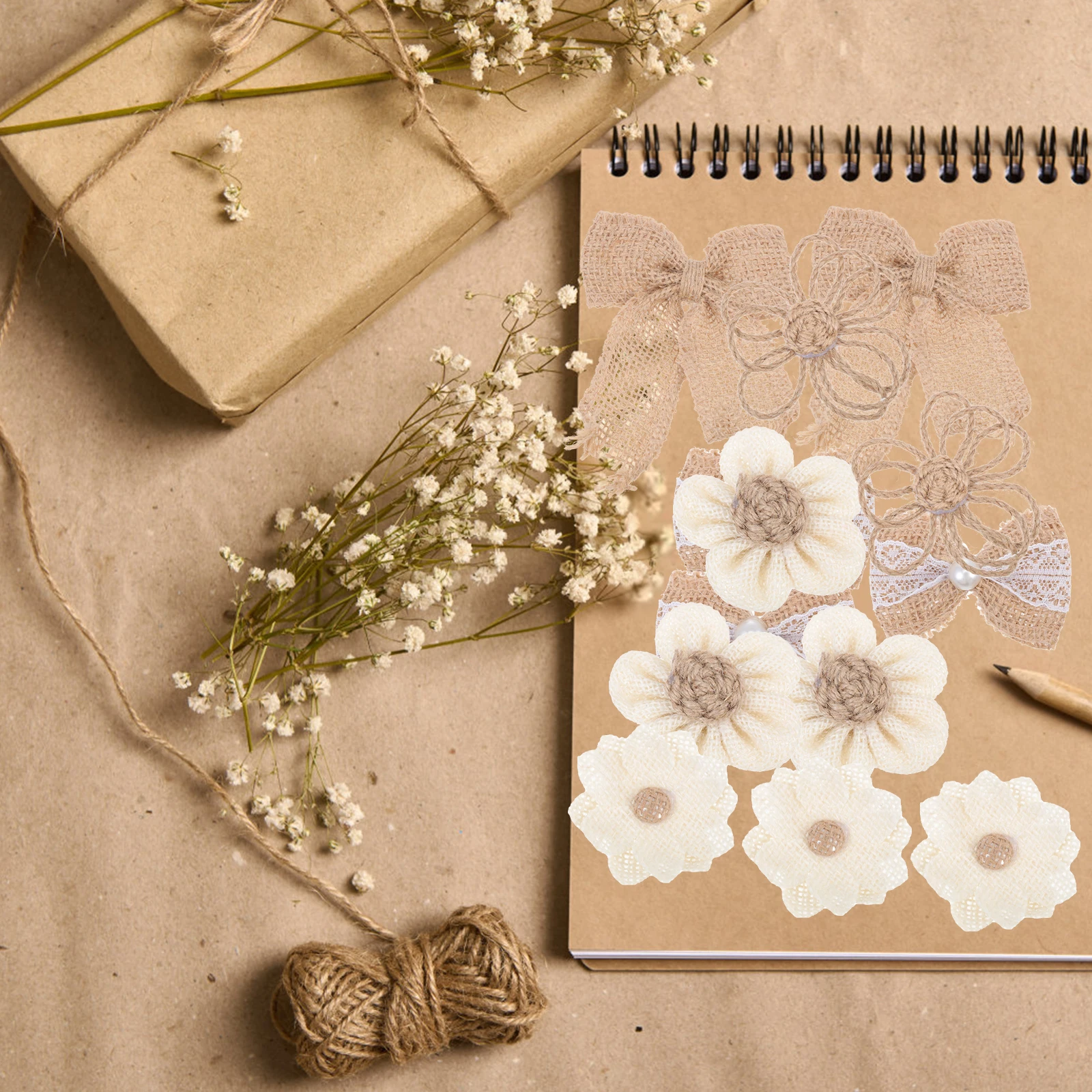 

18 Pcs Linen Burlap Flowers Mini Crafts Home Decor Artificial Handmade DIY Sewing Material Garland Accessories