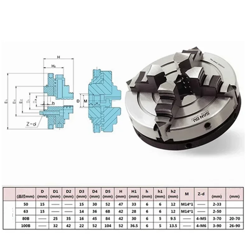 Sanou K01-80 K02-80 Lathe Chuck three jaw four Jaw,Flange connection for Mini DIY Wood Lathe Connecting rod