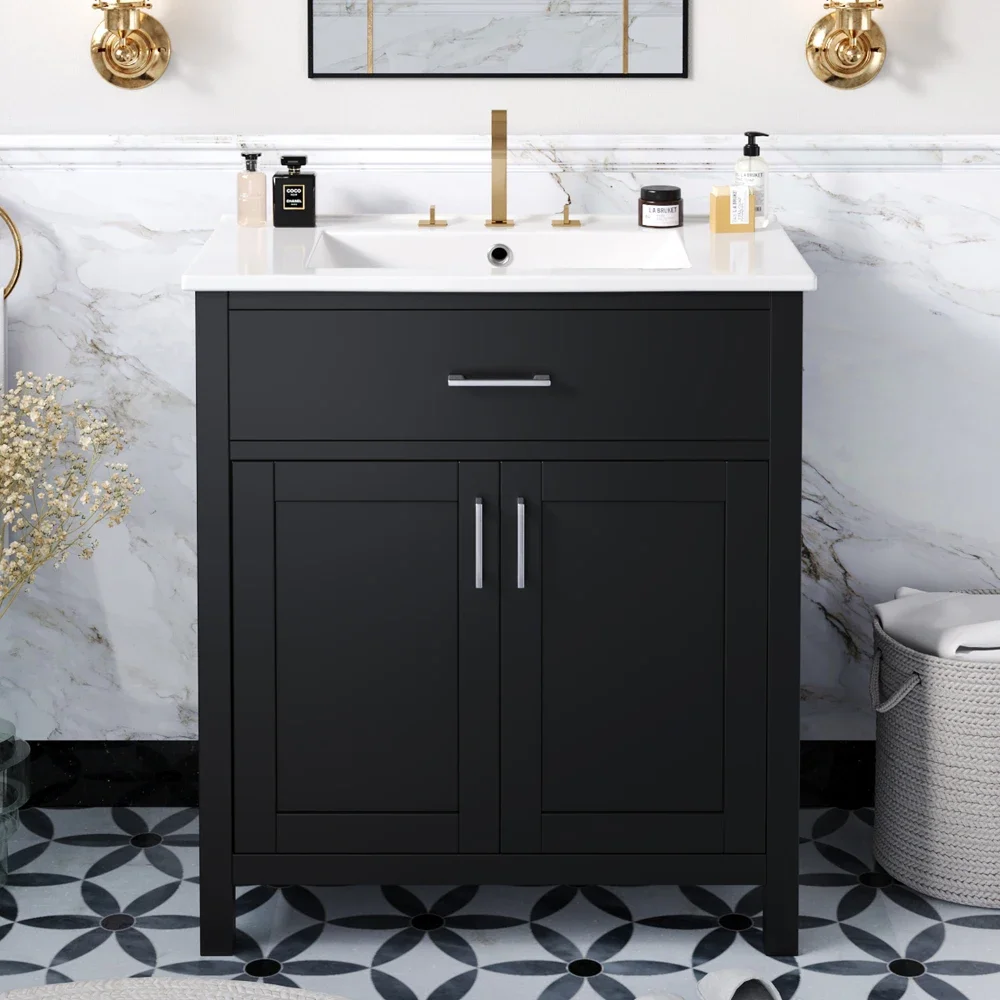 30-Inch  Bathroom Vanity with Ceramic Sink and Ample Storage - The Perfect Choice for Small Bathrooms Dressers for Bedroom