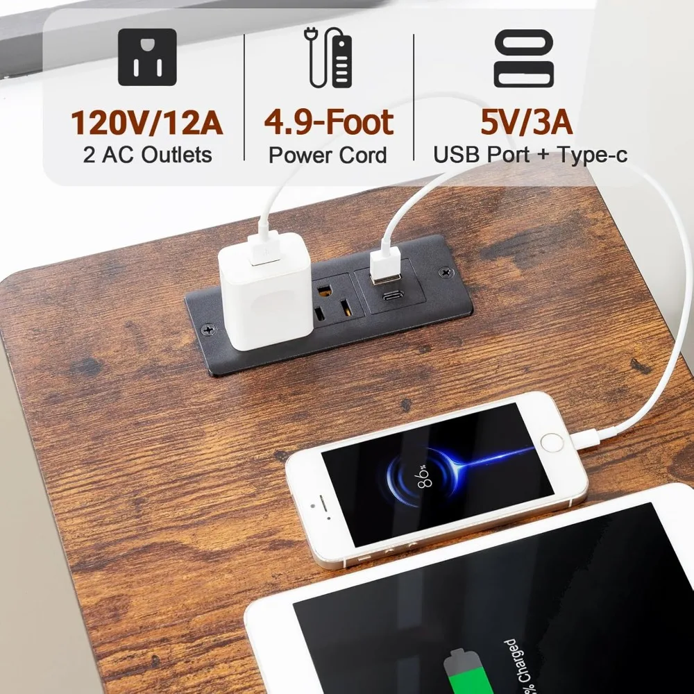 طاولات نهاية مذهلة لغرفة المعيشة مع قاعدة شحن، طاولة جانبية ضيقة مع منافذ ومنافذ USB، منضدة رفيعة مع 3 Fa