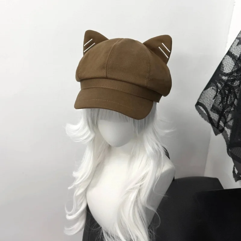 New Original Handmade Women Fishion Cute Cat Hat Lolita Harajuku Gothic Beret Hat KC Steampunk Octagonal Cap