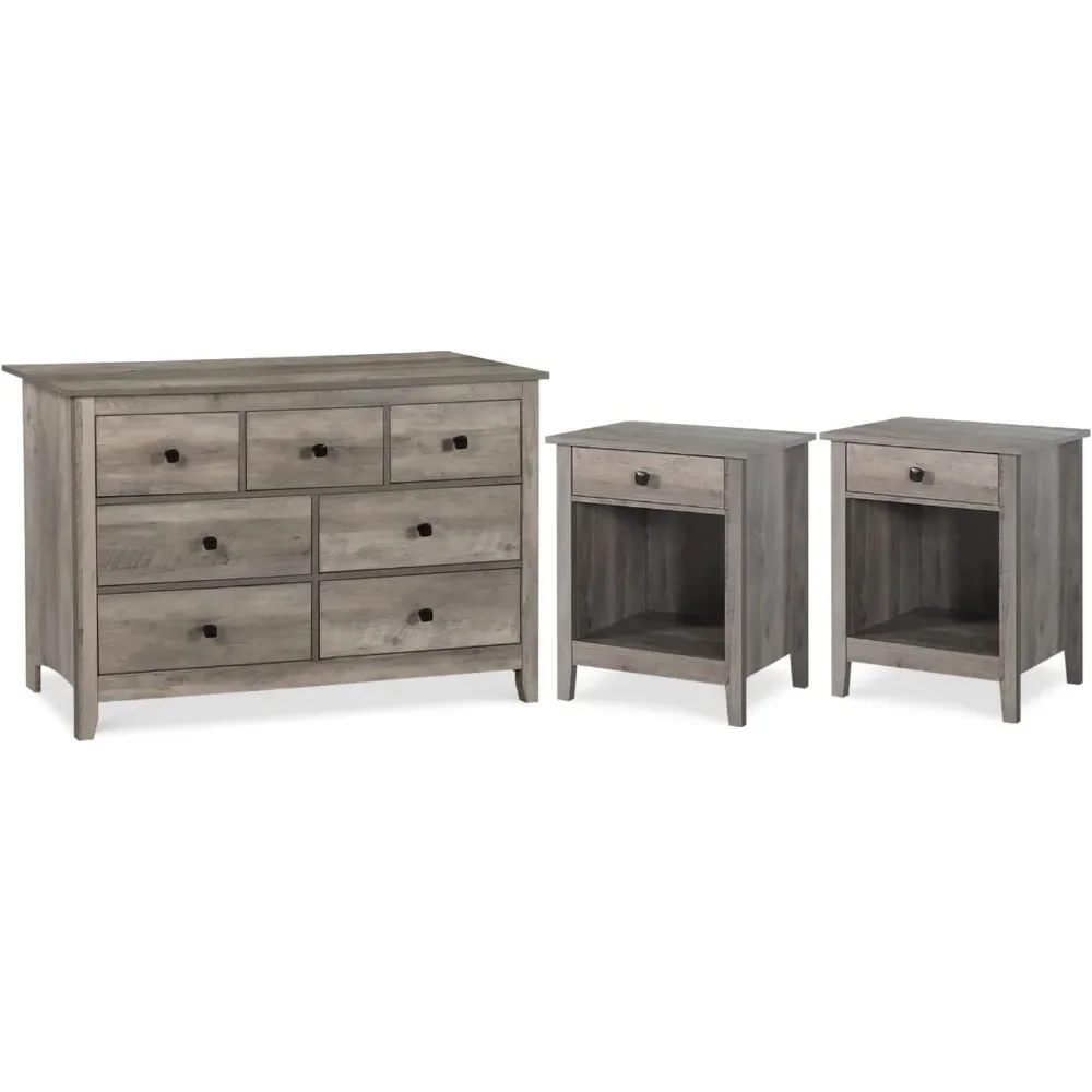 Dresser and Nightstand Set - 3 Pieces Bedroom Set with 7 Drawer Dresser and 1 Drawer Nightstands