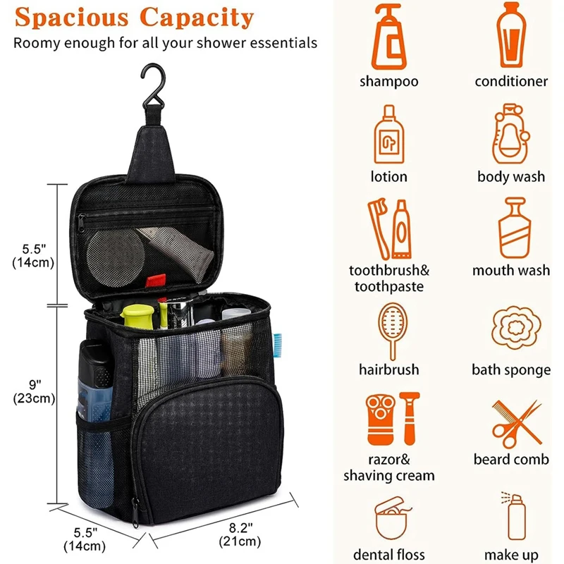 حقيبة حمل مستلزمات غرف النوم الجامعية للحمام ، سريعة الجفاف مع خطاف معدني ، حقيبة استحمام للسفر