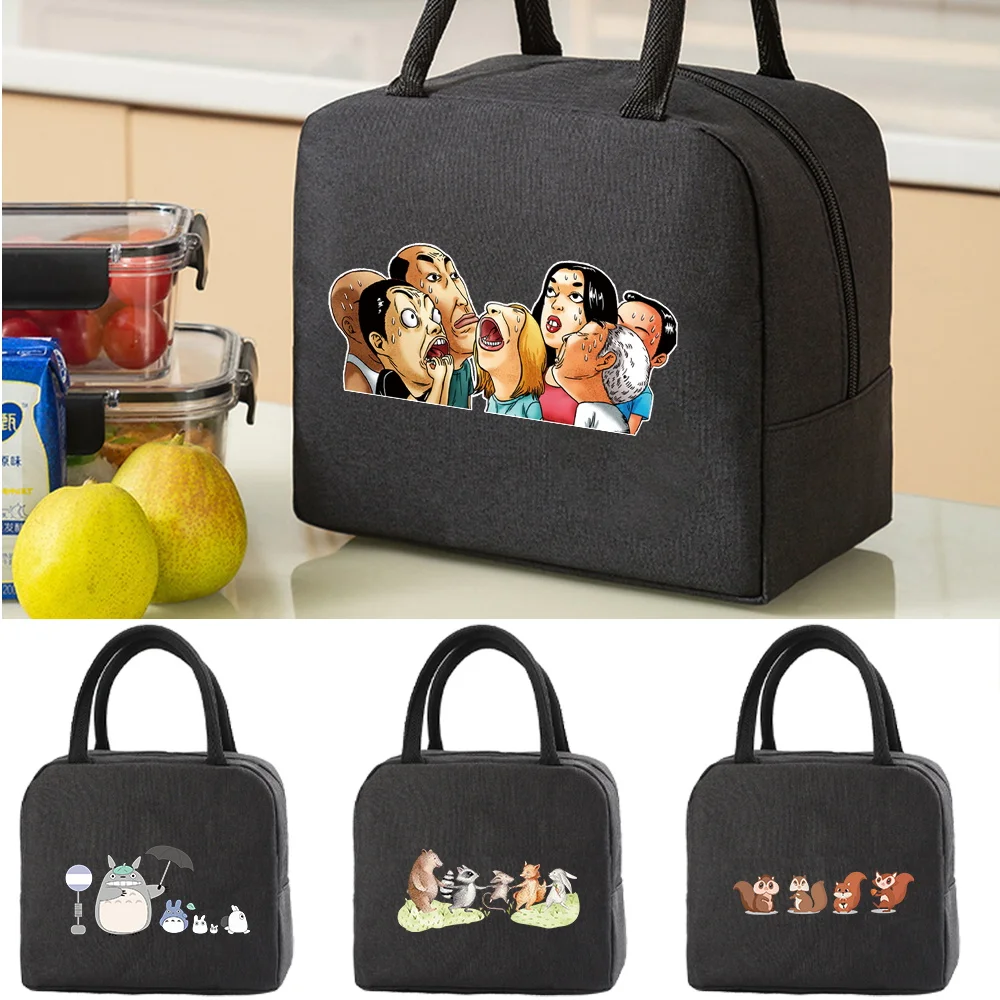 

Cooler Tote Hangbag Portable Lunch Bag Picnic Travel Insulated Box Canvas Thermal Food Container Cartoon Print Travel Lunchbox