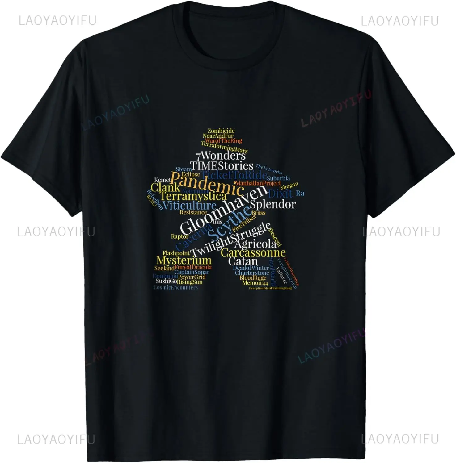 Meeple Word Cloud of Board Games T-shirt T-Shirt Casual Couple Unisex Summer Streetwear Tops Mens Clothing Ropa Hombre