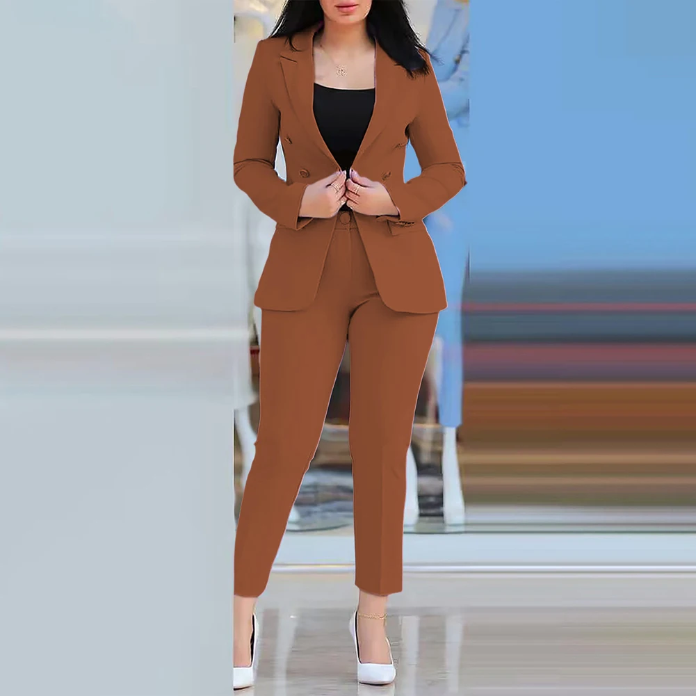 Fashion Suit Pink Office Trousers Polyester Fabric Regular Length Solid Color Casual Style Casual Office Attire