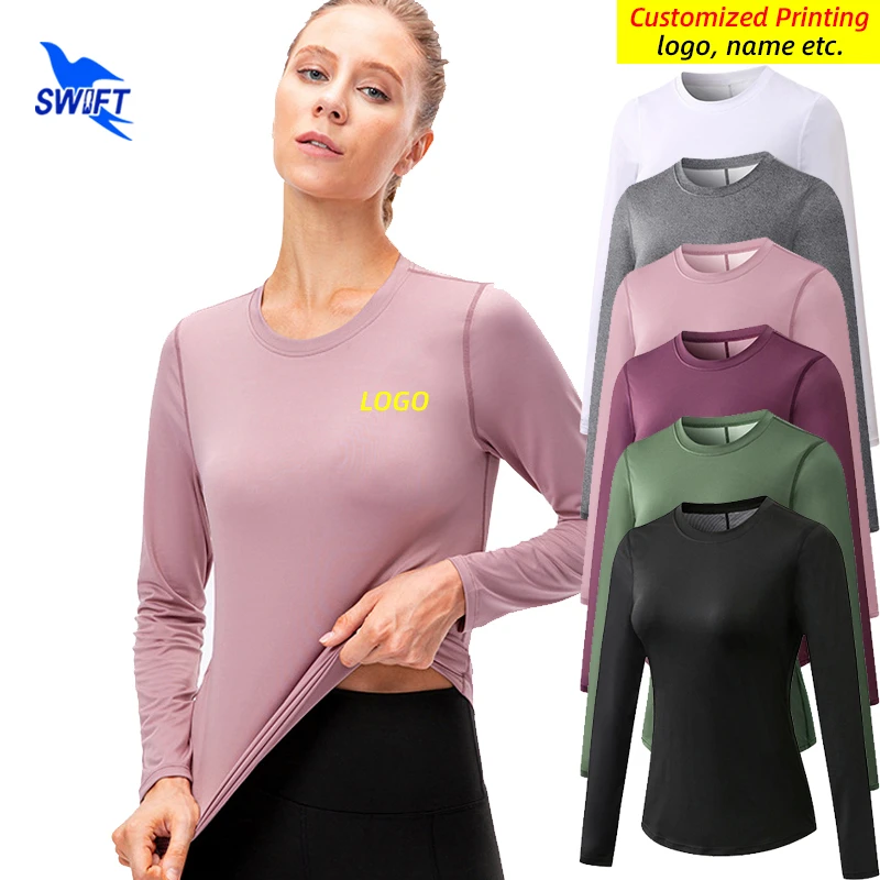 2022 Quick Dry Long Sleeve Mesh Patchwork Running T Shirt Women Sports Tops Gym Yoga Sexy Elastic Fitness Sportswear Customize