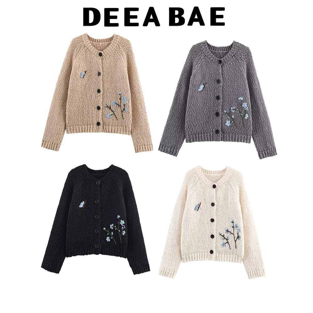 

DEEABAE Korean sweet sweater cardigan women's autumn and winter new loose age reducing lazy style soft and sticky knitted jacket