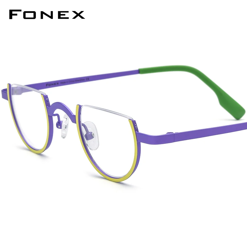 

FONEX Pure Titanium Glasses Frame Women 2024 New Men Colorful 3/4 Retro Round Eyeglasses Eyewear F85785