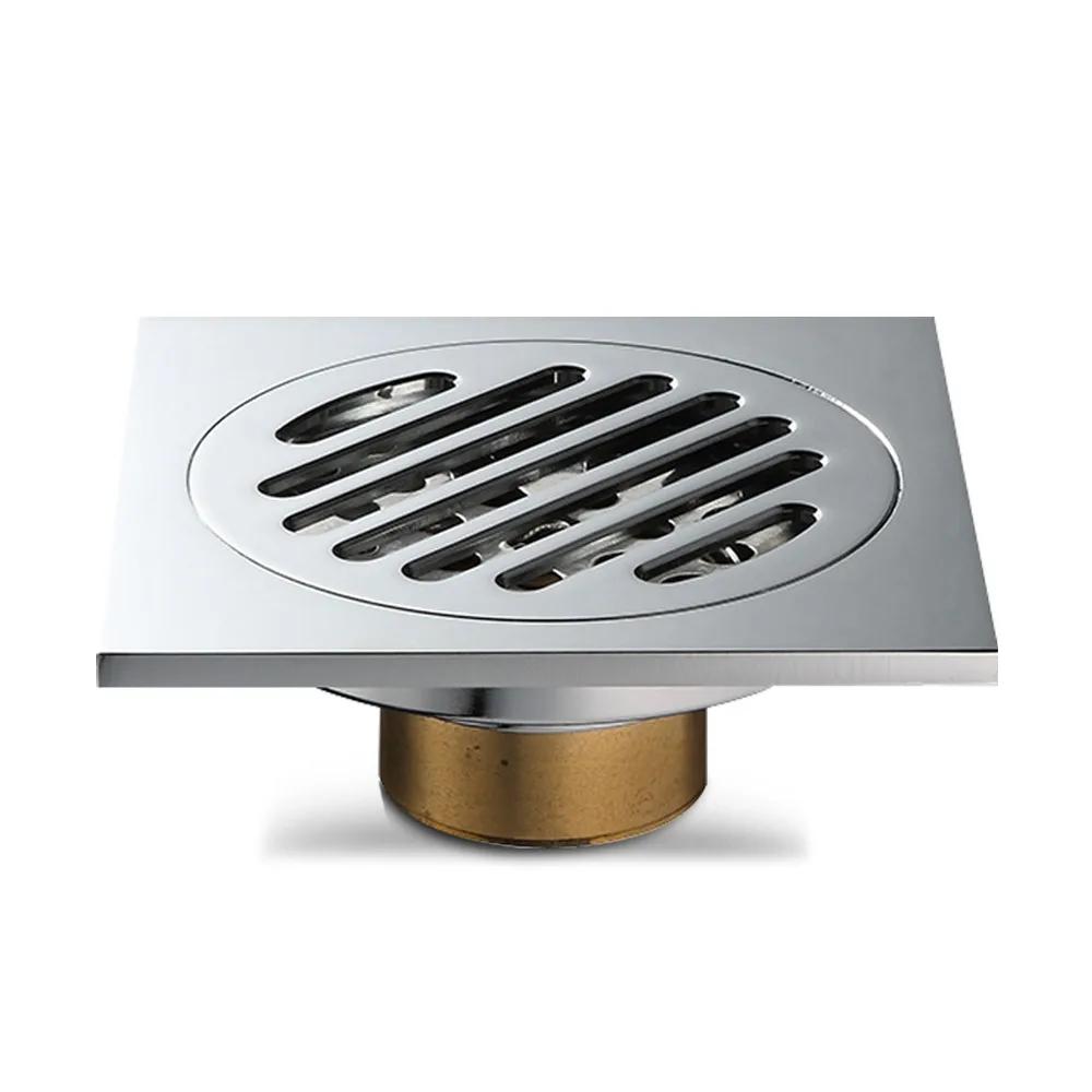 Durable Copper Floor Drain Square Removable Strainer Cover Hair Catcher Anti-Clogging 4 Inch Size Shower Drain Garage