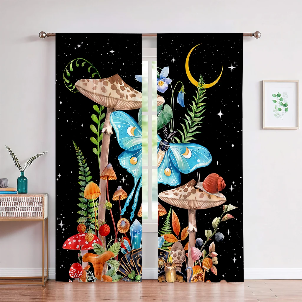 

3D Cartoon Fantasy Mushroom Curtains Children's Favorite Room Bedroom Decor Curtains 2 Panels Living Room Den Balcony Decor