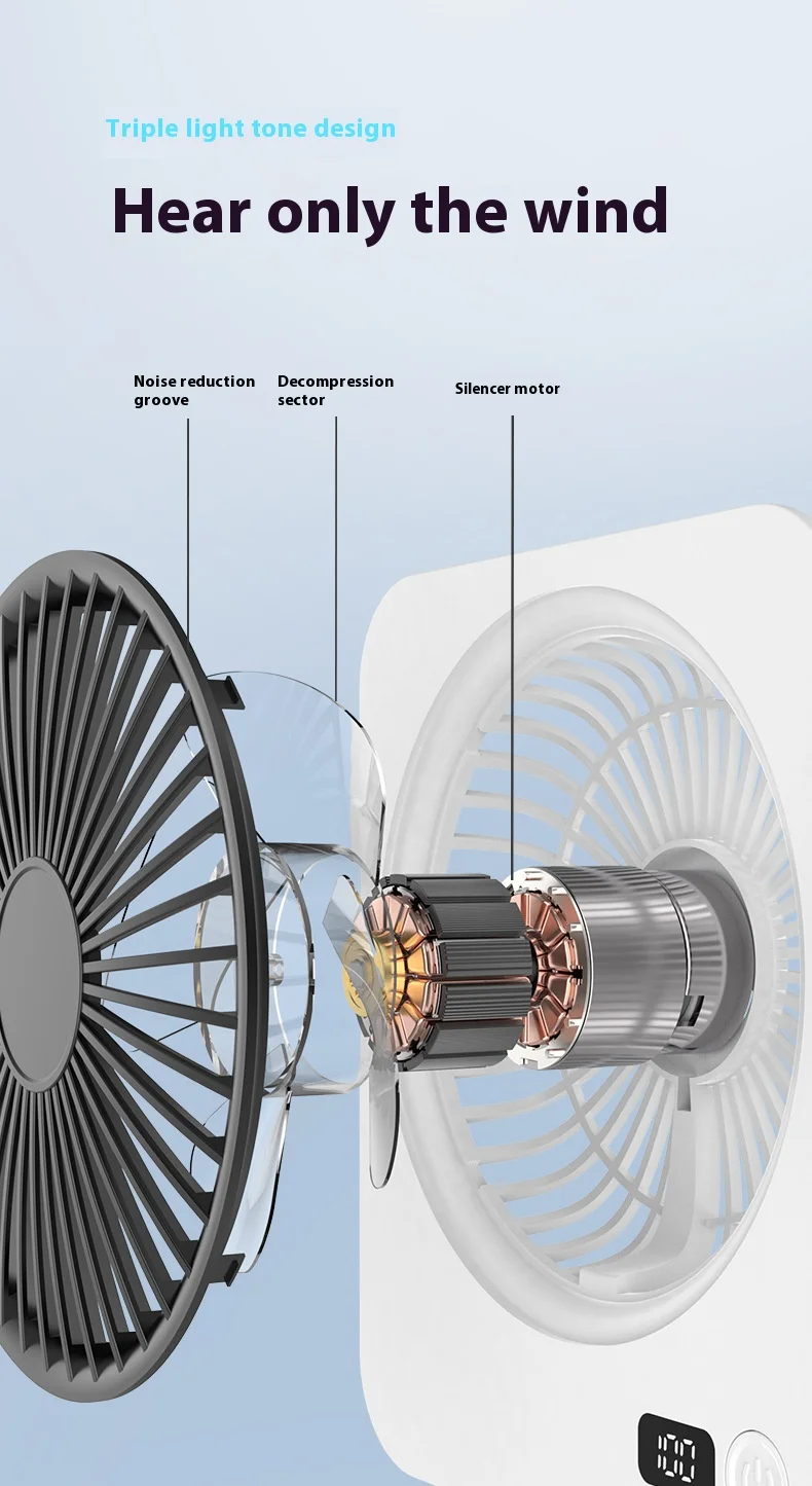 Bureauventilator, draagbare USB-oplaadbare ventilator, 180 °   Kantelbare opvouwbare persoonlijke ventilator met vermogensdisplay, 5 snelheden Ultrastille tafelventilator