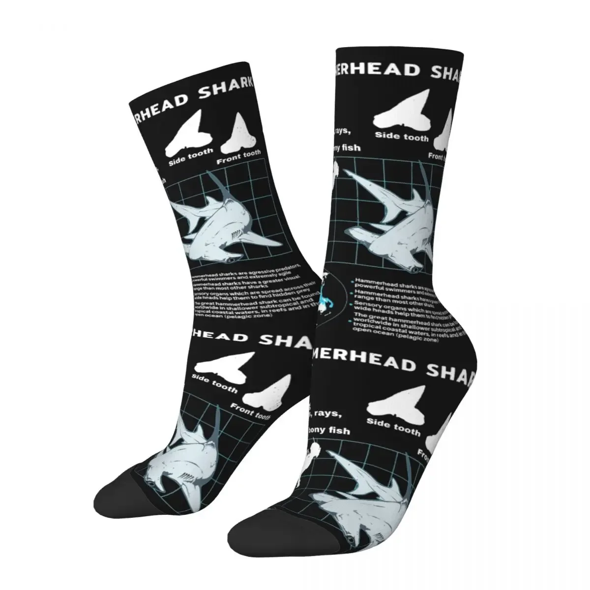 Winter Warm Crazy Design Unisex Hammerhead Shark Fact Sheet Socks Non-slip Skateboard Socks