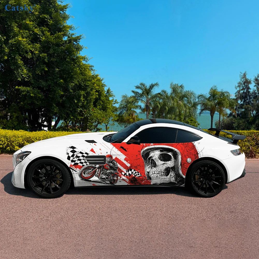 

Крутой клетчатый череп Райдер, боковая наклейка автомобиля, декор, ПВХ, водонепроницаемая, устойчивая к царапинам наклейка, защита автомобиля, автоаксессуары в подарок