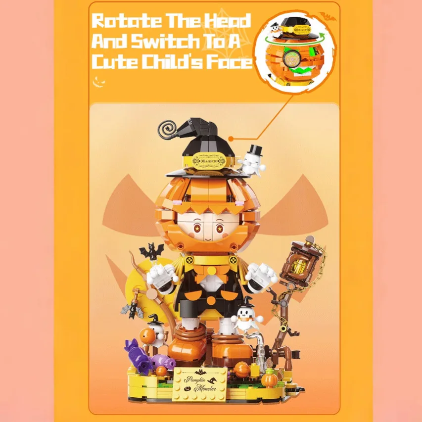 JAKI Halloween themed series Pumpkin Fairy House model matching pieces for children and adults Halloween building toy gifts