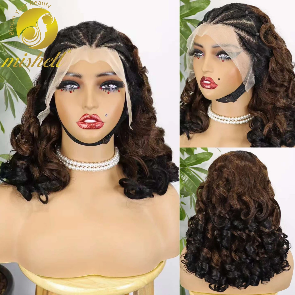 

250% Density Loose Wave Remy Human Hair Wigs 1BT4T1B Color 13x4 Lace Frontal Cornrow Braided Wig Loose Fumi Curly Lace Braid Wig