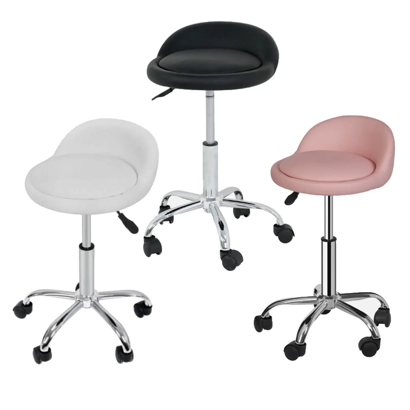 

PU Leather Hydraulic Rolling Stool for Massage Facial Salon Spa w/Back Rest
