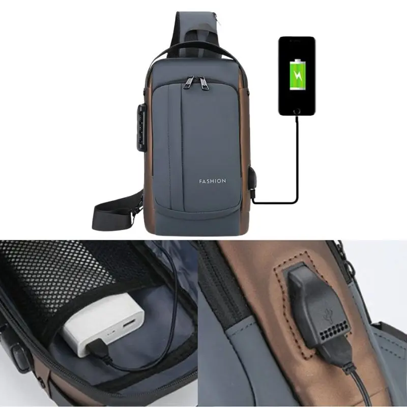 Anti theft Crossbody Sling Bag,Waterproof Chest Daypack with USB Charging, Shoulder Backpack for Men