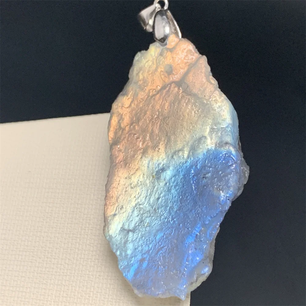 Irregular Natural Colorful Orange Blue Light Raw Labradorite Pendants for Women Yellow Pink Light Labrador Stones Necklaces S925