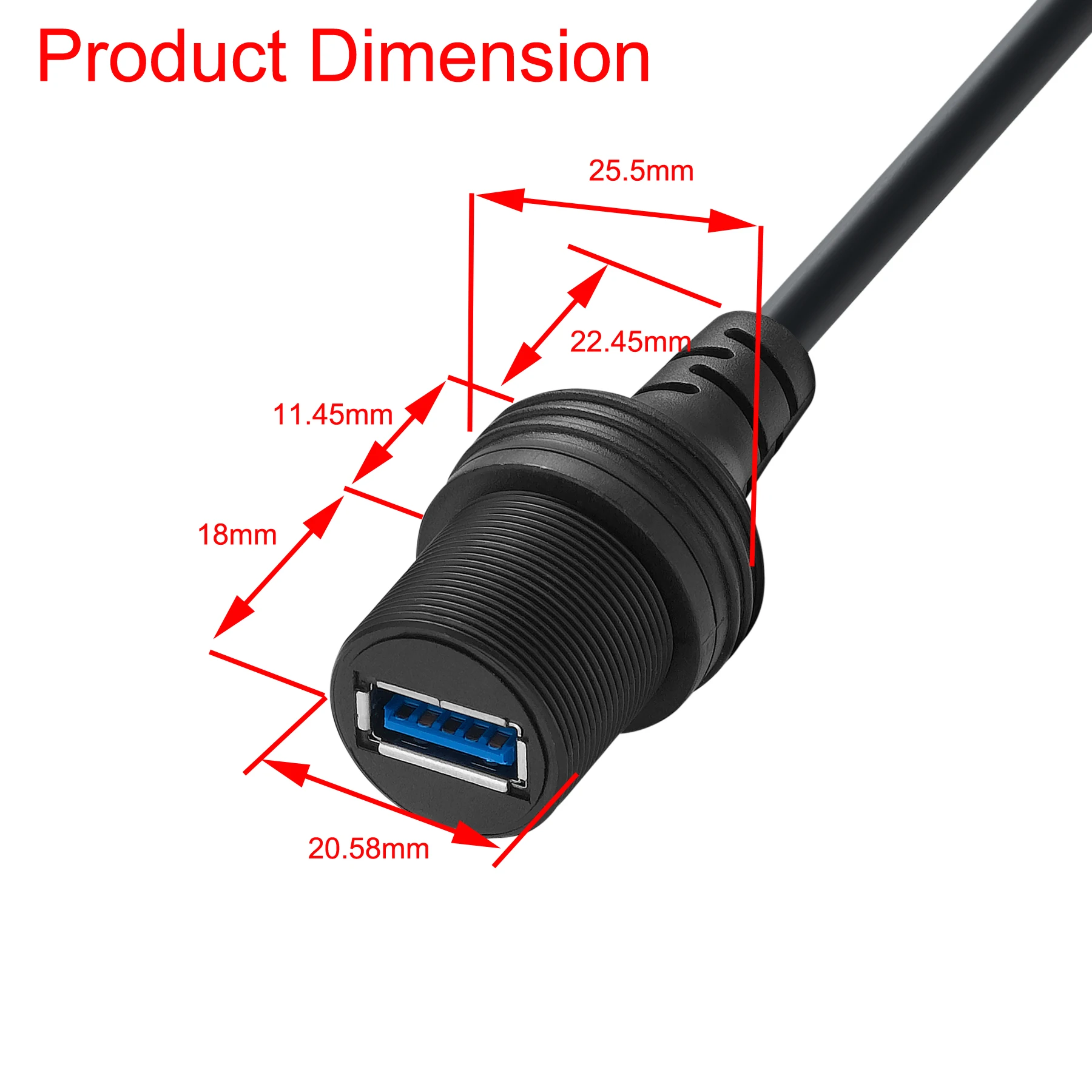 Bochara Dashboard USB 3.0 USB 2.0 Male to Female Cable Flush Mount Panel Waterproof With Cover Shielded For Car Motorcycle Boat