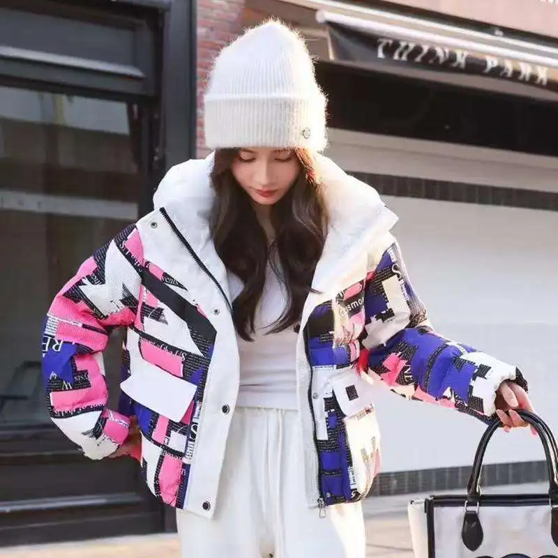 Winter New Women's Clothing Coat Splicing Trendy Brand Hooded Fashion Casual Versatile Warm White Duck Down Jacket Comfortable