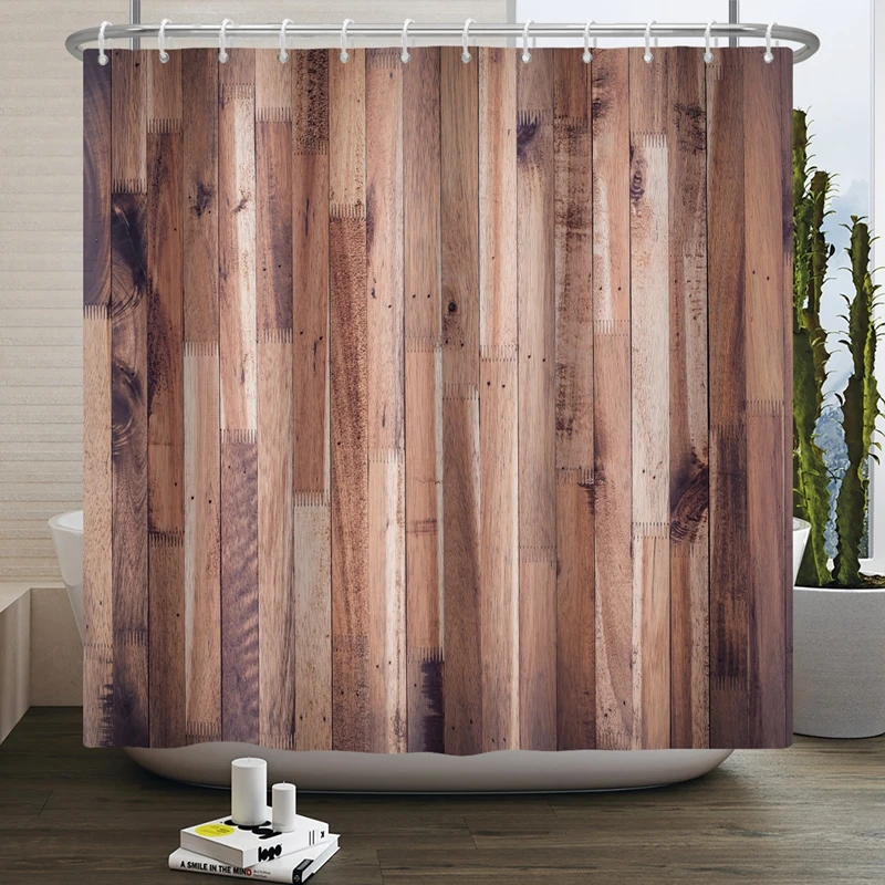 Country Style Wooden Planks Shower Curtain Art Pattern Bathtub Bathroom Curtain Waterproof 180x180cm Bathroom Curtain With Hooks