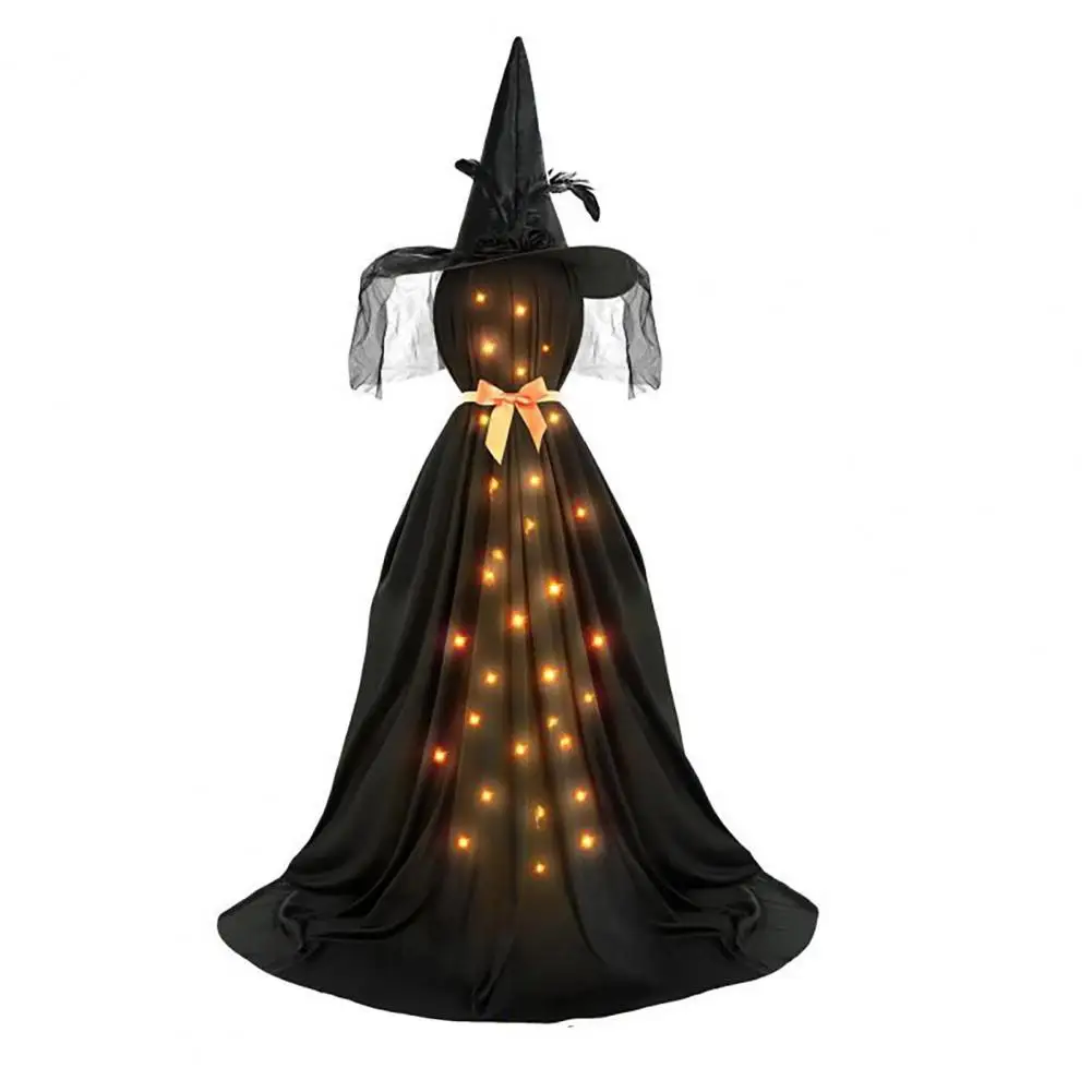 Fantôme Noir Effrayant avec Chapeau de Sorcière, Décorations d'Halloween en Plein Air, pour Porche
