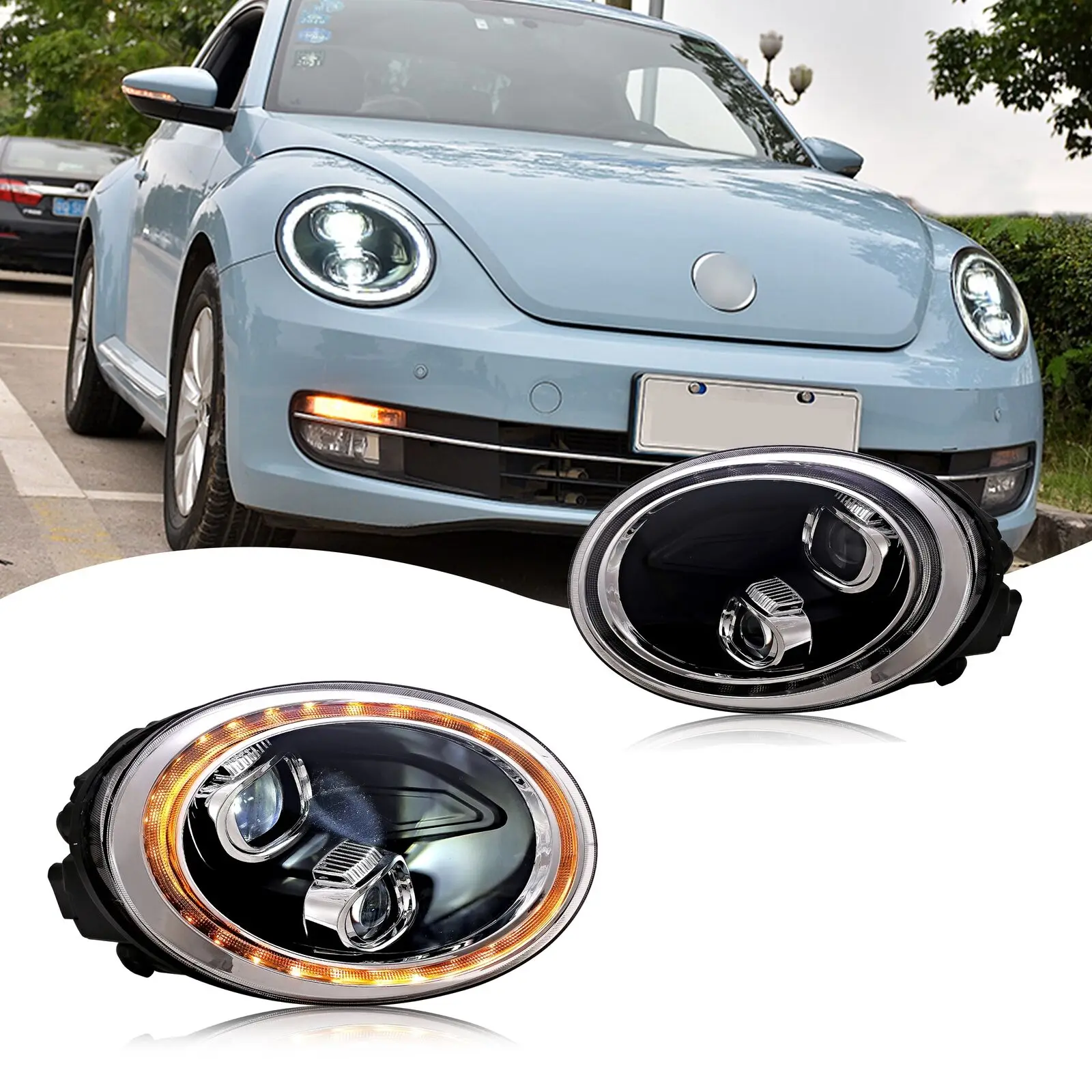 LED Headlights for Volkswagen VW Beetle 2012-2019 Start-up Animation Sequential Indicator Front Lamps Assembly